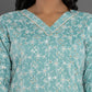 Yufta Sea Green Cotton Silk Embroidered Anarkali Kurta Dupatta Set - Swadesiicart