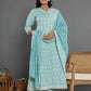 Yufta Sea Green Cotton Silk Embroidered Anarkali Kurta Dupatta Set - Swadesiicart