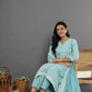 Yufta Sea Green Cotton Silk Embroidered Anarkali Kurta Dupatta Set - Swadesiicart