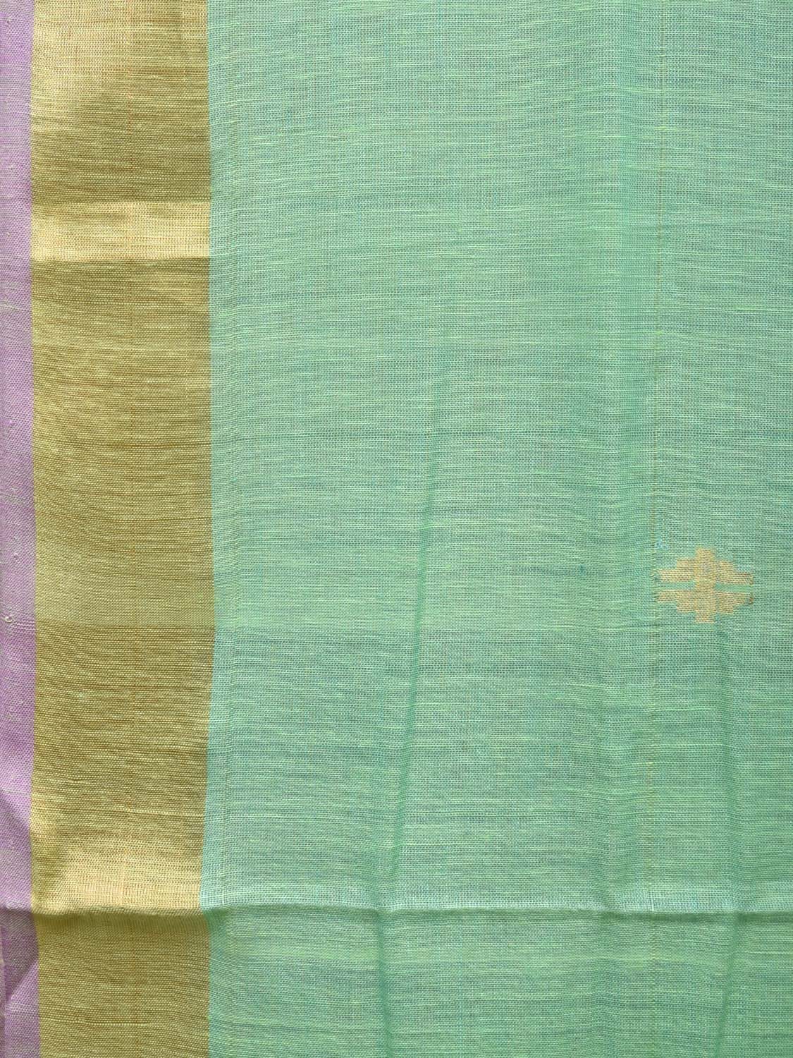 Sea Green Khadi Cotton Handloom Saree with Birds Pallu Design - Global Threads | Swadesiicart