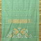 Sea Green Khadi Cotton Handloom Saree with Birds Pallu Design - Global Threads | Swadesiicart