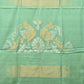 Sea Green Khadi Cotton Handloom Saree with Birds Pallu Design - Global Threads | Swadesiicart