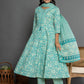 Yufta Sea Green Mirror_Work Cotton Anarkali Kurta Duppta Set - Swadesiicart