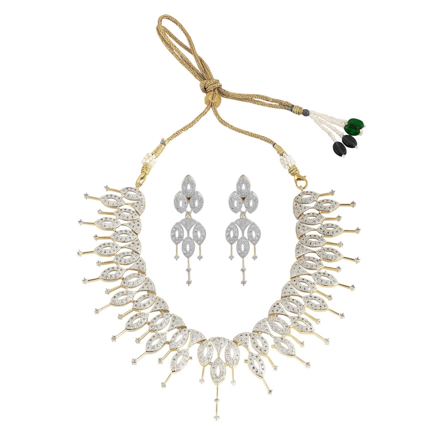 Rhodium-Plated Alloy Designer Ad Choker Necklace Set - The Pari | Swadesiicart