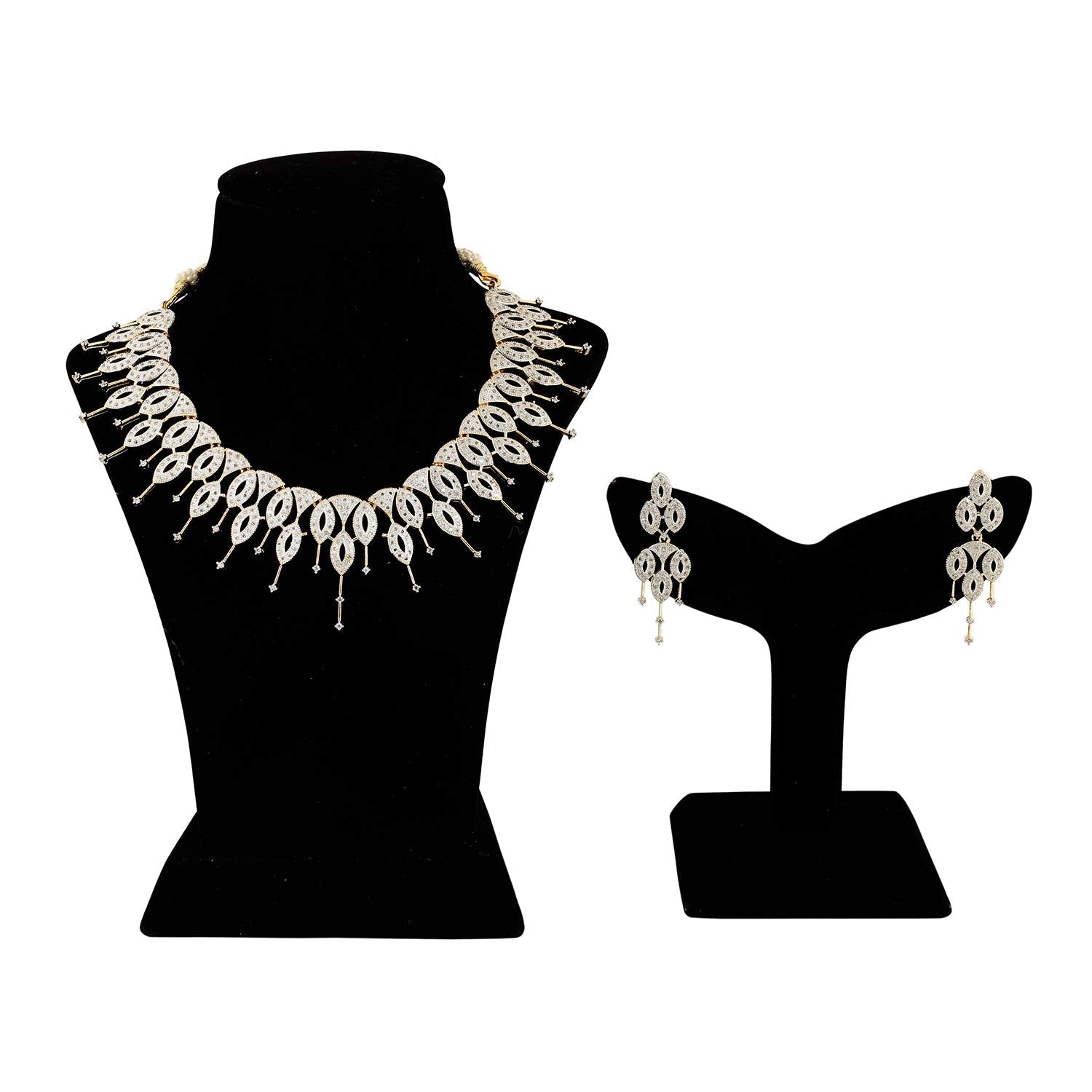 Rhodium-Plated Alloy Designer Ad Choker Necklace Set - The Pari | Swadesiicart