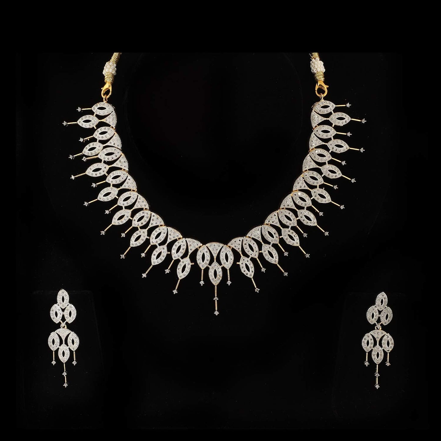 Rhodium-Plated Alloy Designer Ad Choker Necklace Set - The Pari | Swadesiicart
