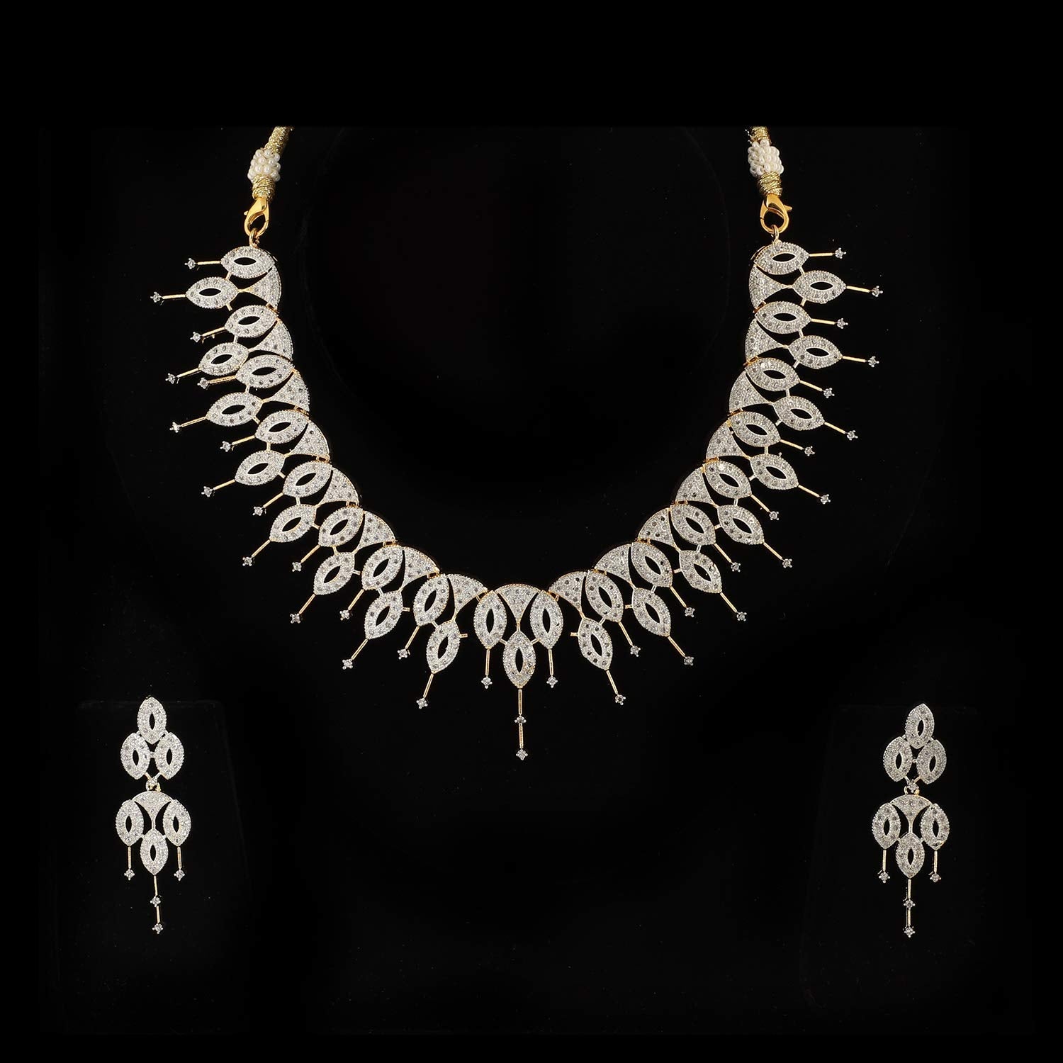 Rhodium-Plated Alloy Designer Ad Choker Necklace Set - The Pari | Swadesiicart