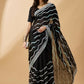 Black Tissue Slub Embroidered Saree with Unstitched Blouse - Vairagi