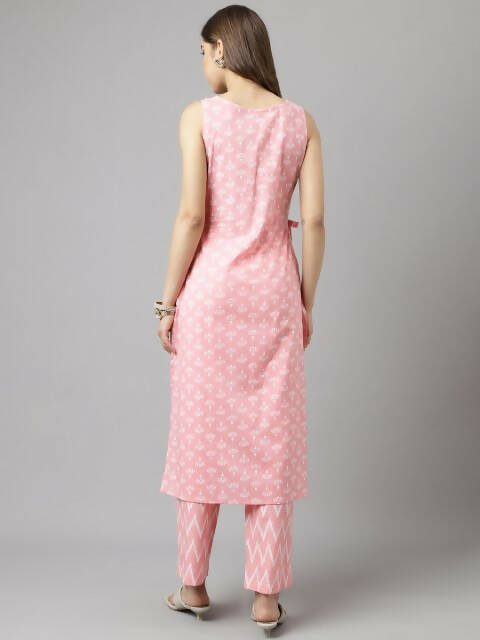 FIORRA Women's Baby Pink Cotton A-Line Kurta Set - Swadesiicart