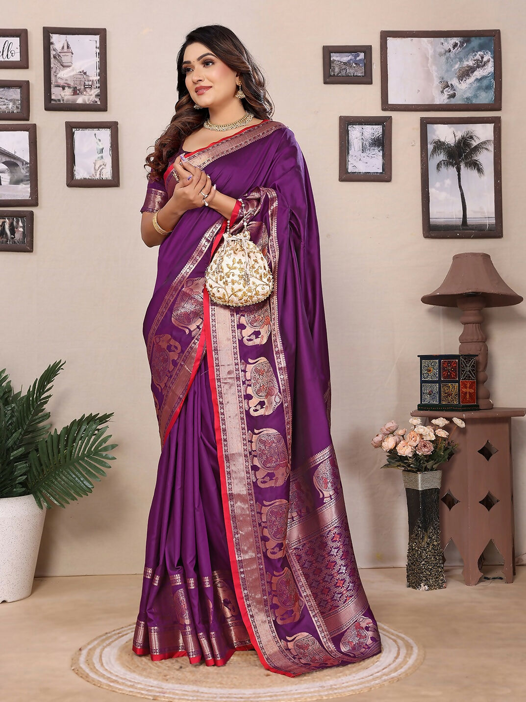 Joban Fashion Purple Solid Banarasi Silk Sarees | Swadesiicart