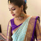 DEIANA'S Beautiful Designer Golden zari Soft Lichi Silk Saree - Sky - Swadesiicart