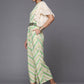 Ahalyaa Off White & Green Zig Zag Print Basic Jumpsuit - Swadesiicart