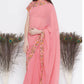 Little Bansi Floral Print Ready To Wear Saree And Floral Blouse - Coral | Swadesiicart