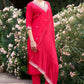 The52 Red Women's Gorgeous Embroidered Rayon Slub Fabric Straight Kurta Pant with Dupatta Set - Swadesiicart