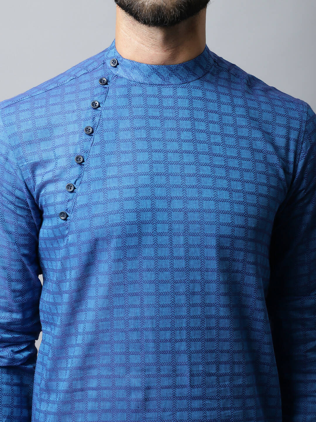 Even Apparels Blue Color Pure Cotton Men's Kurta With Band Collar (CHK1198) | Swadesiicart