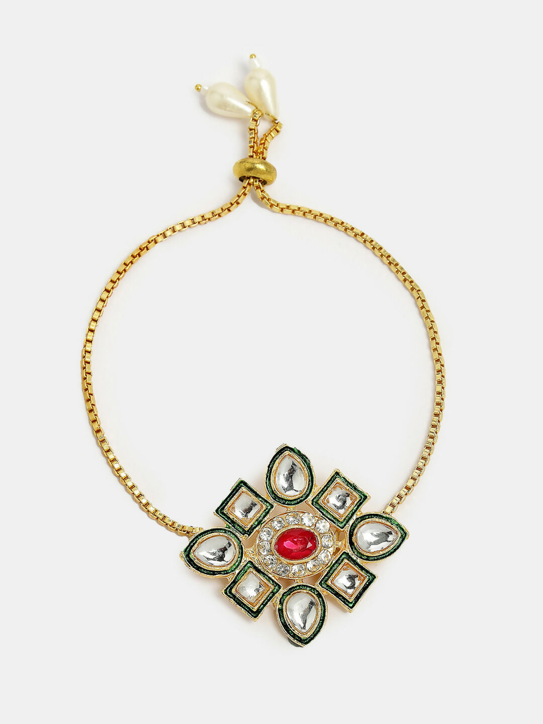 NVR Women & Men Set of 2 Gold Kundan-Studded Handcrafted Wraparound Rakhi Set With Roli Chawal | Swadesiicart