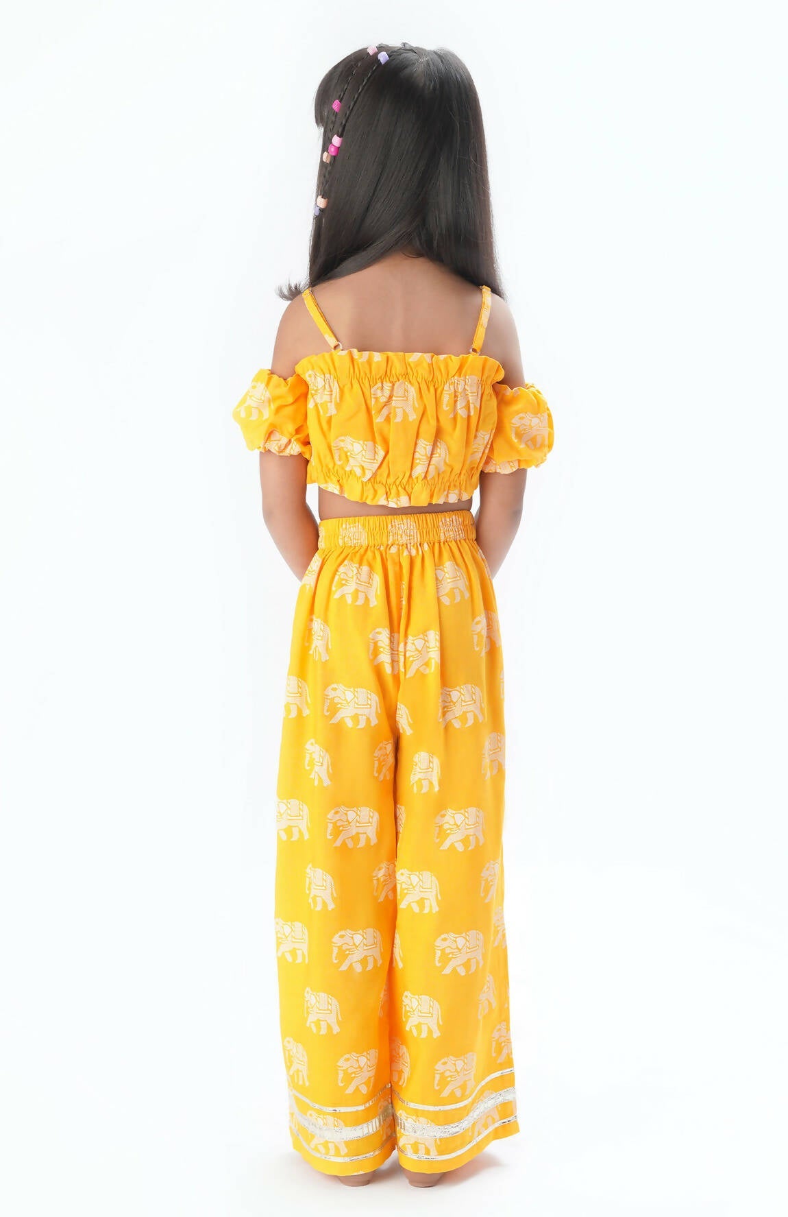 Lil Drama Trunk Tales Girls Yellow Crop Top With Pants Co-Ordinate Set - Swadesiicart