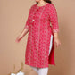 Miravan Women's Plus Size Pink Bandhani Pakistani Straight Kurti - Swadesiicart