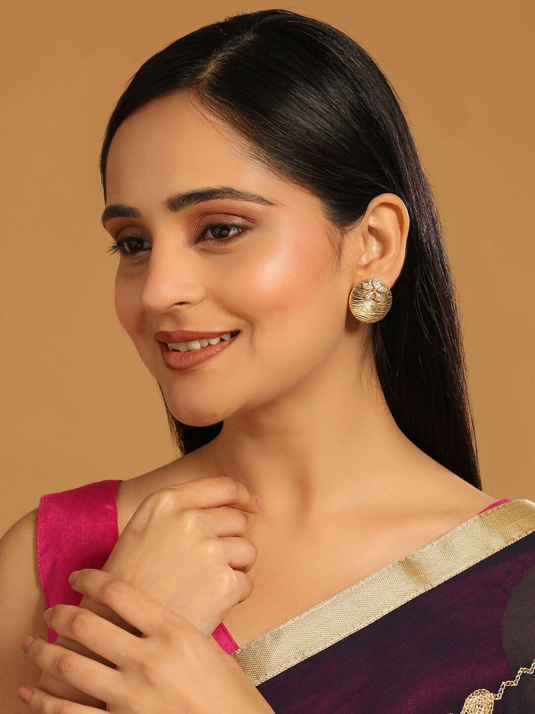 Nuyug 22K Gold-Plated Floral Motif Stud Earrings | Swadesiicart