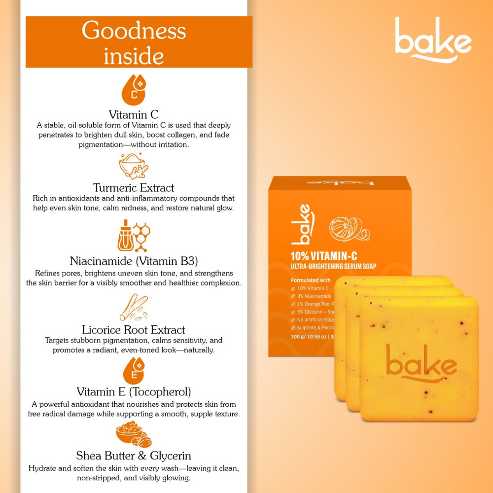 Bake 10% Vitamin C Ultra Brightening Serum Soap | Swadesiicart