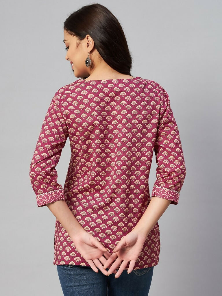 Miravan Women's Floral Printed Pure Cotton Kurti - Swadesiicart