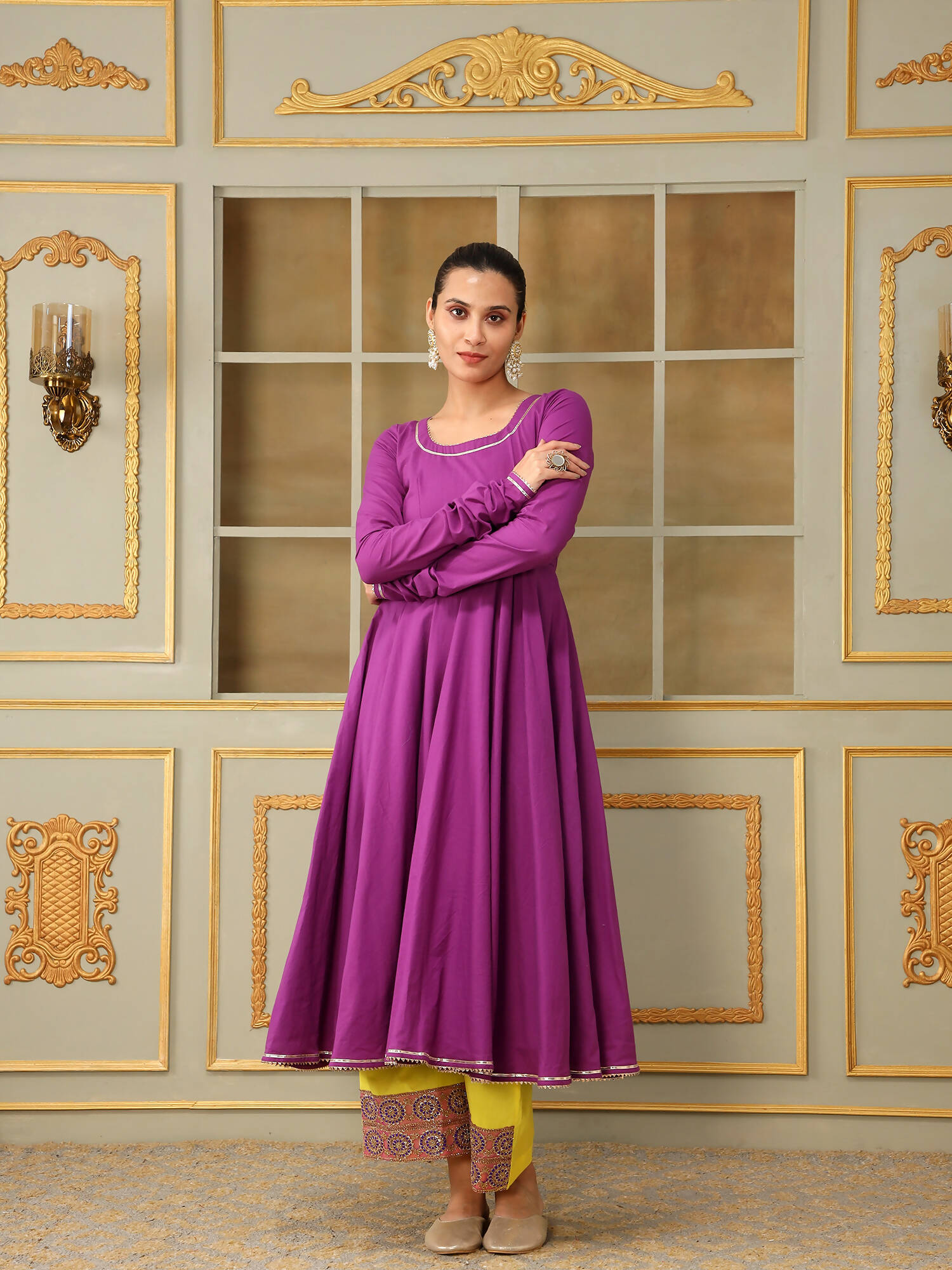Pomcha Jaipur Purple Saadgi Bagni Lace Anarkali Set | Swadesiicart