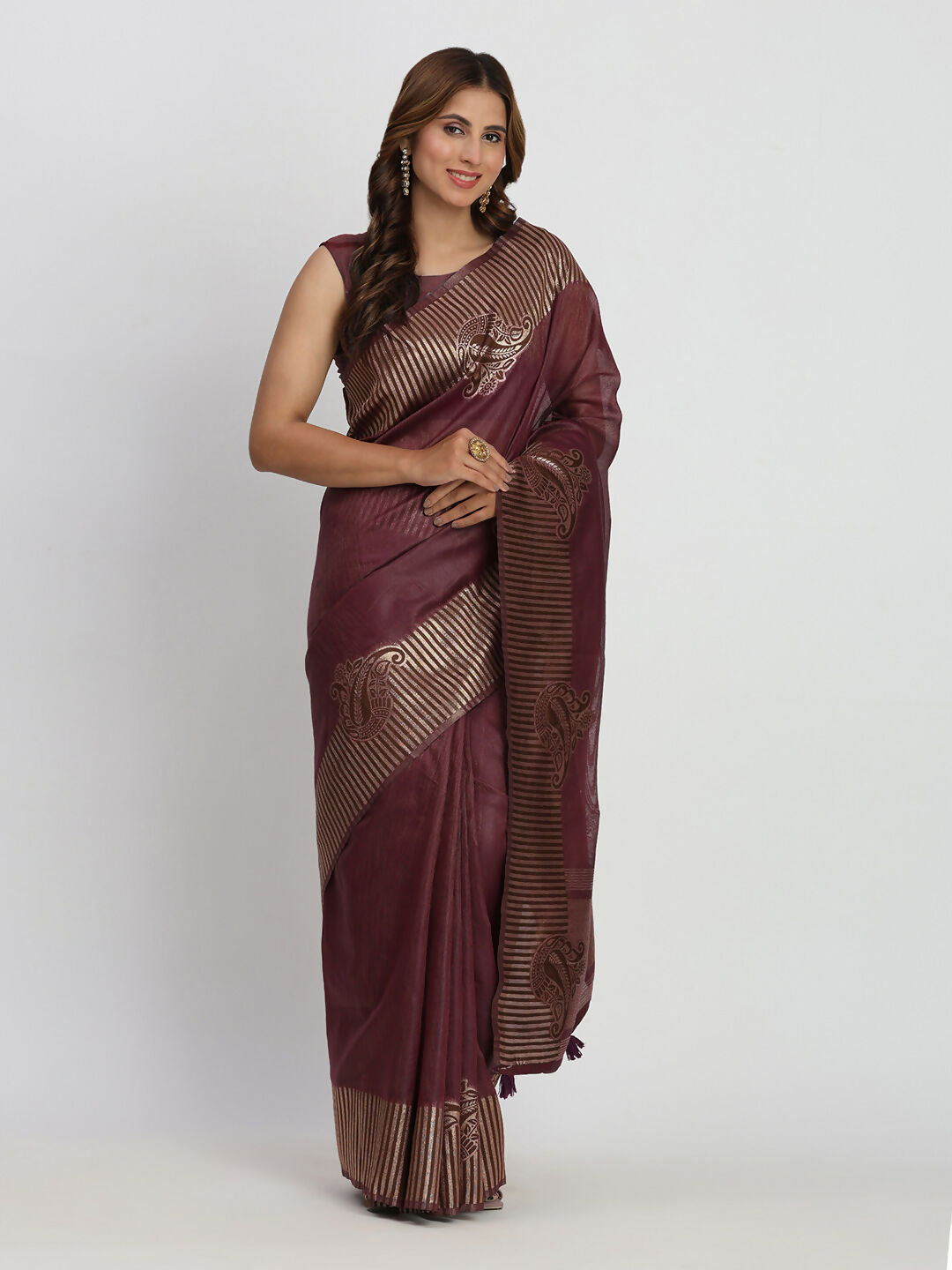 Shree Shyam Fashion Linen Cotton Purple Saree