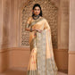 Vishnu Weaves Women's Cream Handloom Raw Silk Woven Border Saree with Unstitched Blouse - Swadesiicart