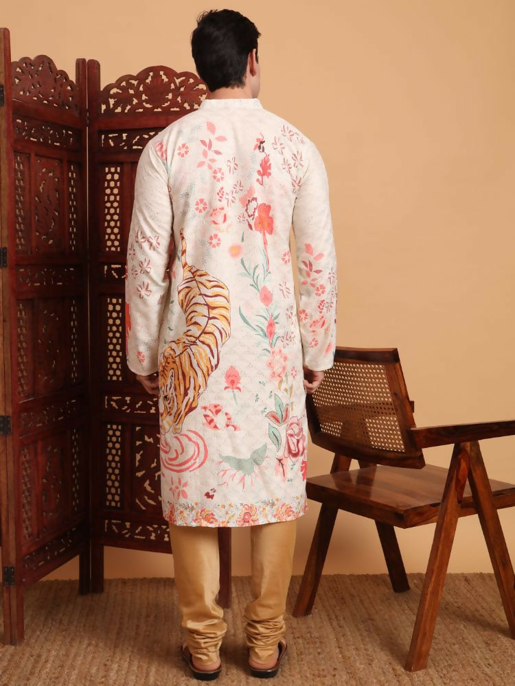 Off White Cotton Printed Chikankari Embroidery Work Kurta - Mahotsav | Swadesiicart