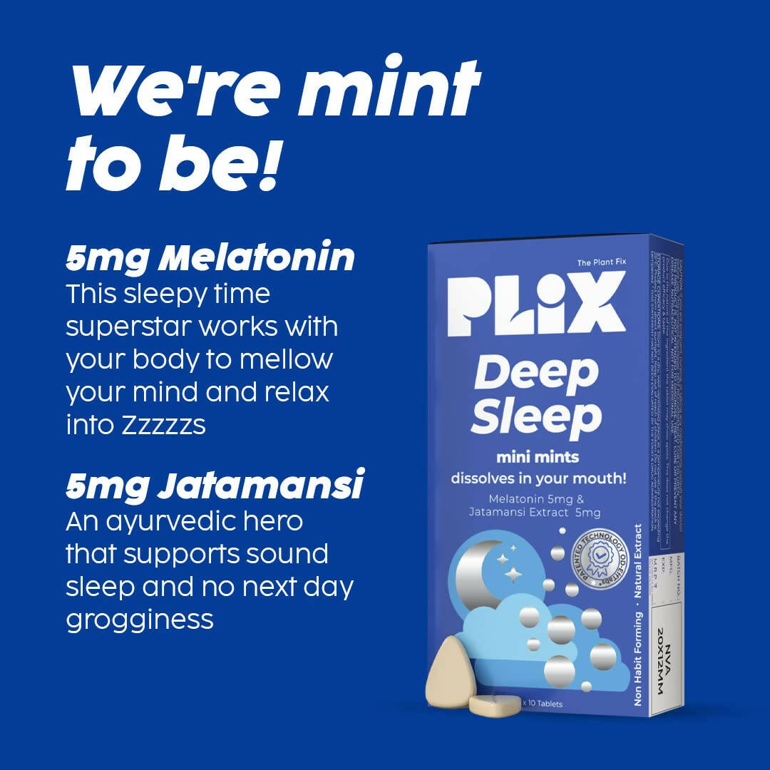PLIX The Plant Fix Melatonin Deep Sleep Oral Dissolving Mini Mints Effervescent Tablets - Swadesiicart