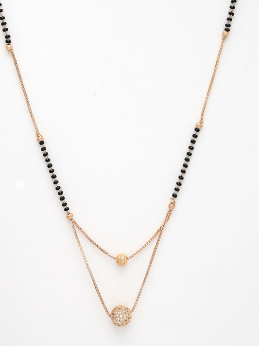 NVR Women's Rose Gold CZ Stone-Studded & Beaded Layered Mangalsutra | Swadesiicart