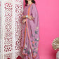 Jyoti Fashion Women's Purple Muslin Floral Print with Jari & Crystal work Kurta with Trouser & Dupatta | Swadesiicart