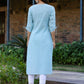 Juniper Women's Blue Sheer Sucker Embroidered Straight Kurta | Swadesiicart