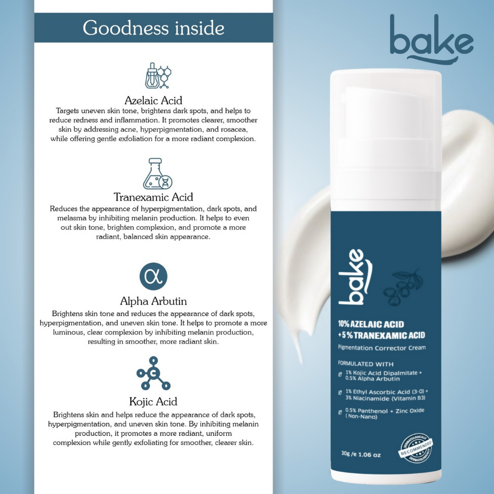 Bake 10% Azelaic Acid + 5% Tranexamic Acid Pigmentation Corrector Cream | Swadesiicart