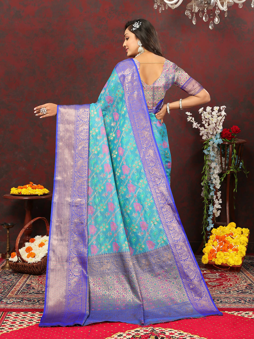 Lorenvalley Fashion Skyblue Cotton Woven Design Zari Meenakari Weaving Saree - Swadesiicart