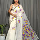 Exclusive Collection Beautiful White Purple Pure Cotton Hand Print Handloom Saree With Running Blouse Piece - Swadesiicart