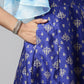 Ahalyaa Women Royal Blue Poly Silk Gold Paste Printed Dress | Swadesiicart