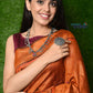 Very Much Indian Handwoven Raw Silk Dupion Saree - Orange With Pink Pallu | Swadesiicart