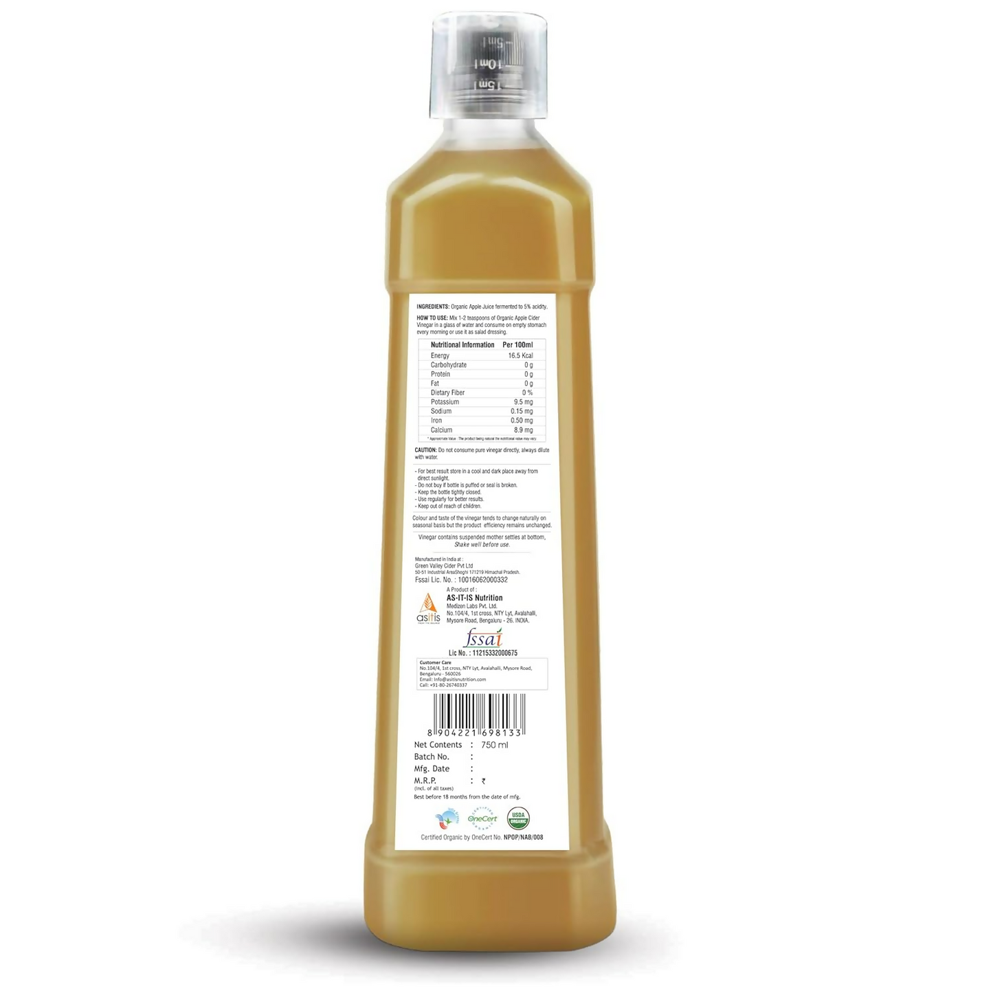 AS-IT-IS Nutrition Raw Apple Cider Vinegar with Mother | Swadesiicart