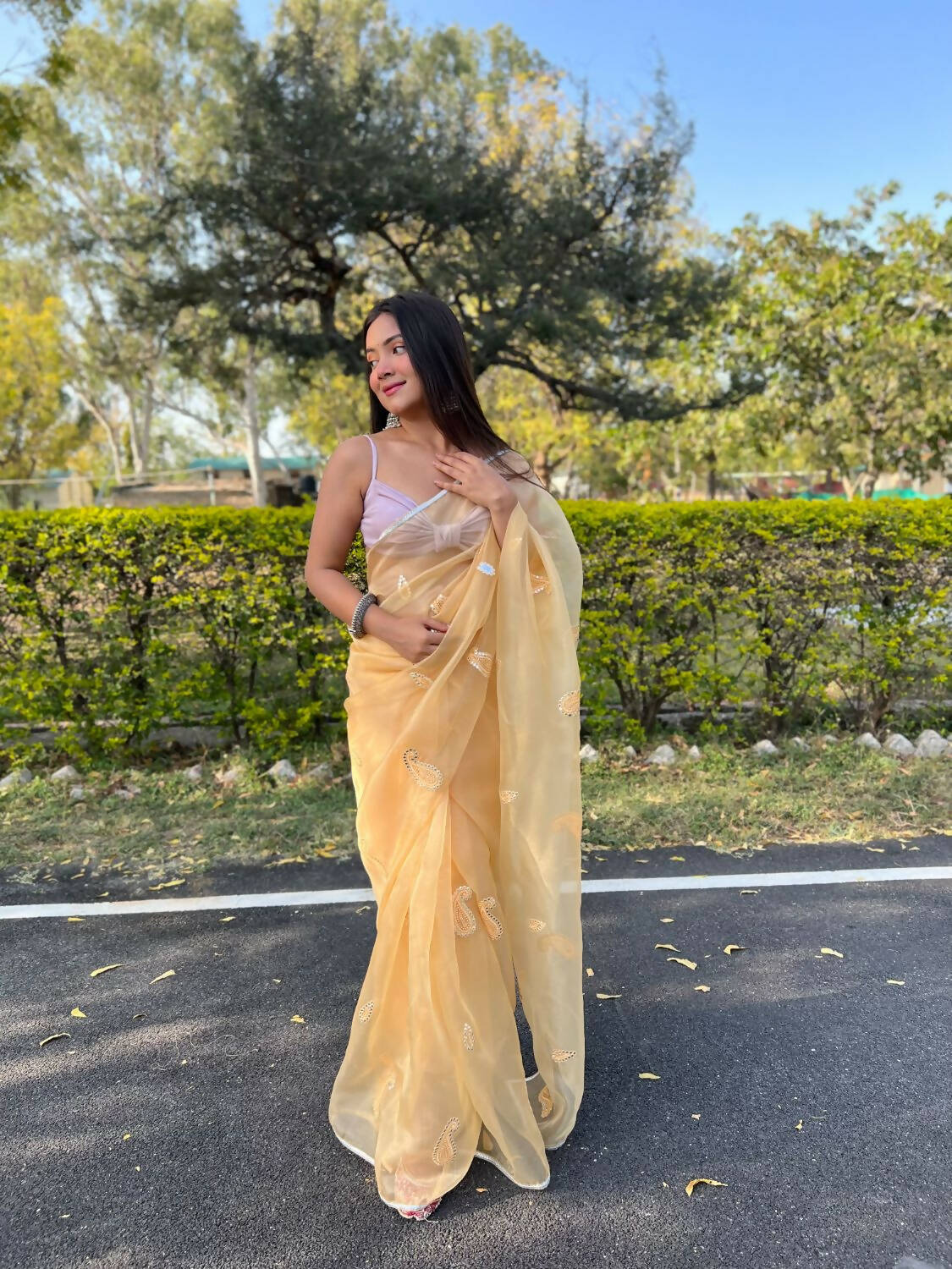 Vamsee Yellow Organza Saree - Swadesiicart