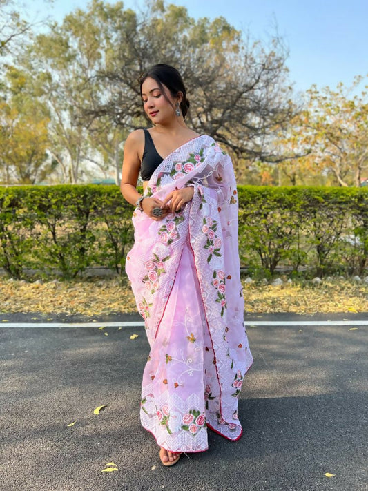 Vamsee Kamaljaal Lavender Organza Saree - Swadesiicart