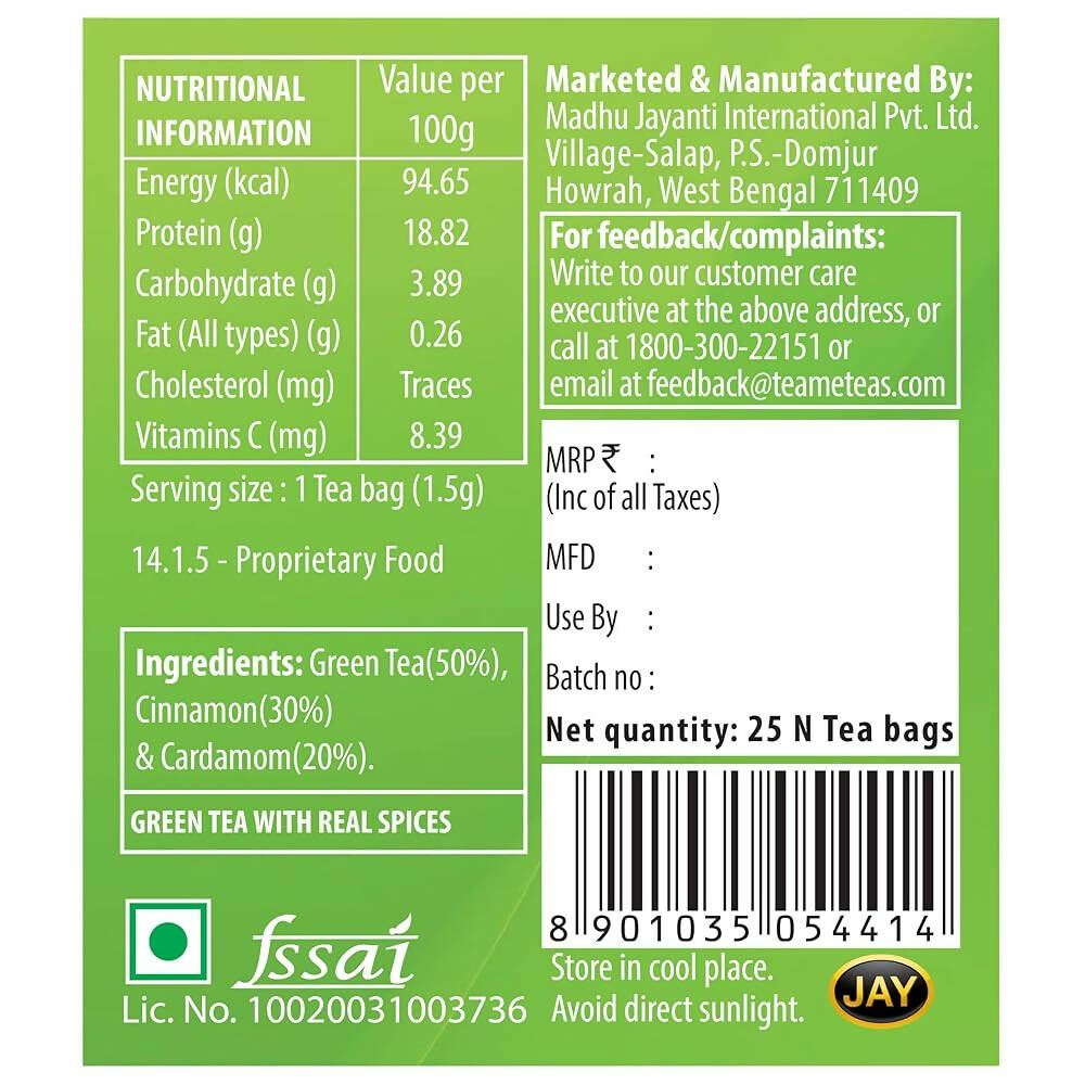 TE-A-ME Uplift Kashmiri Kahwa Natural Green Tea Bags - Swadesiicart