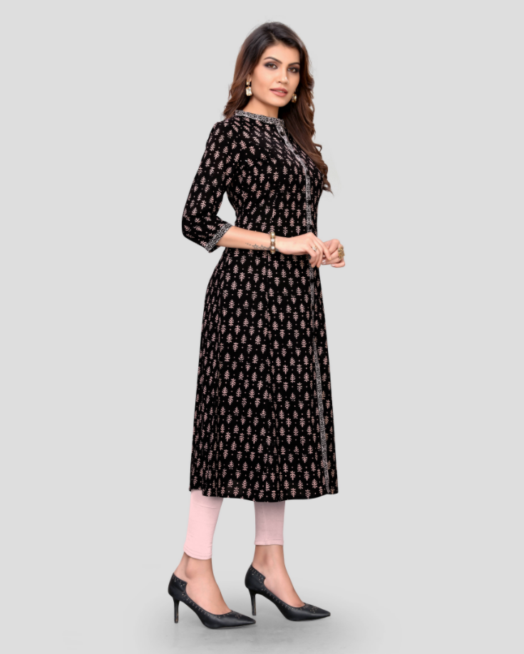 NOZ2TOZ Women's Black Color Cotton Flared Kurta (1Pc) - Swadesiicart