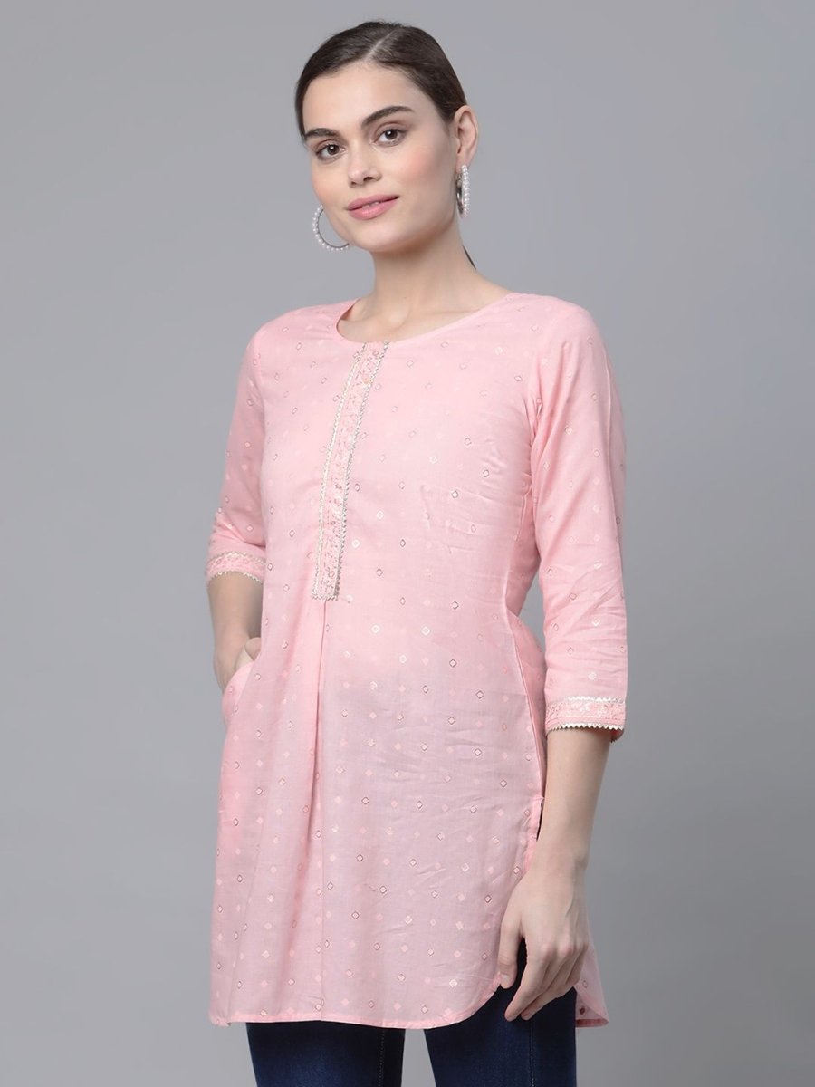 Ahalyaa Women Baby Pink Beautiful Pure Cotton Printed Tunic | Swadesiicart