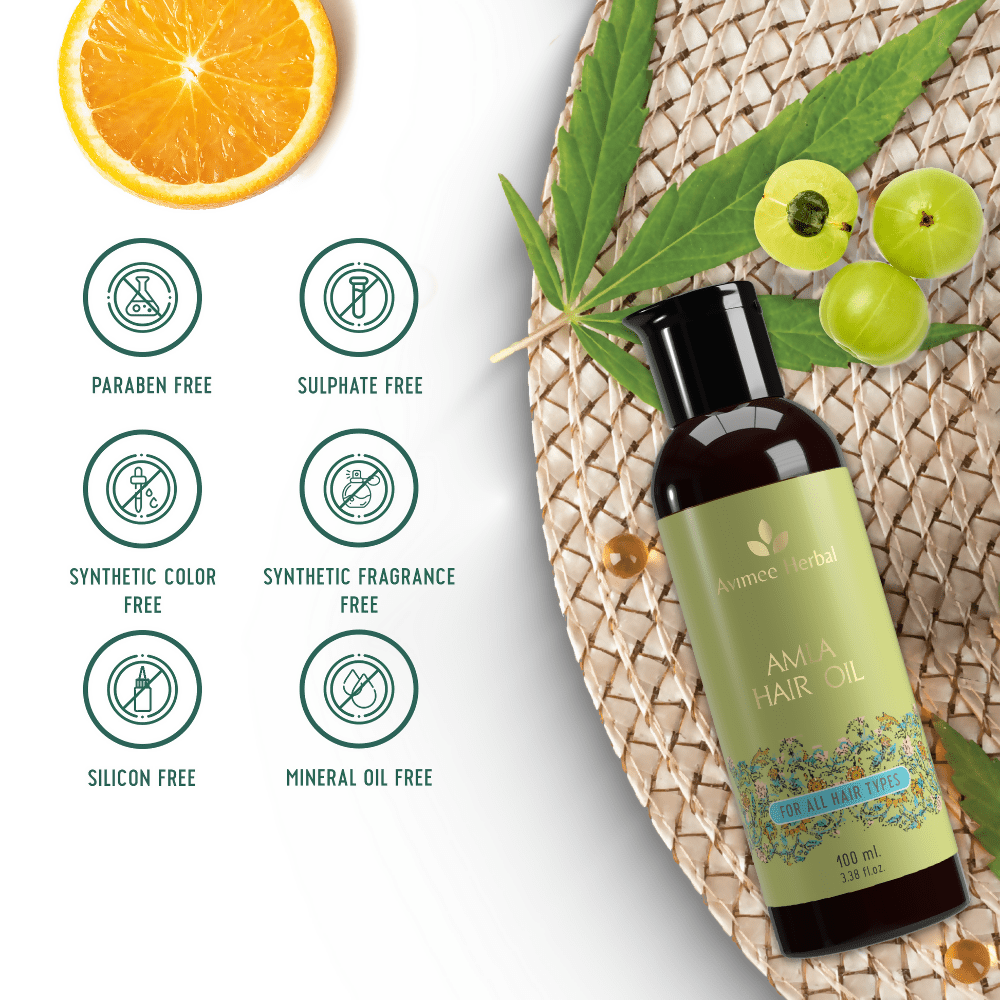 Avimee Herbal Amla Hair Oil For Grey Hair & Dandruff With Vitamin E and Amla Seed Oil - Swadesiicart