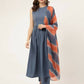 FIORRA Women's Blue Poly Crepe A-Line Kurta Pant With Dupatta - Swadesiicart