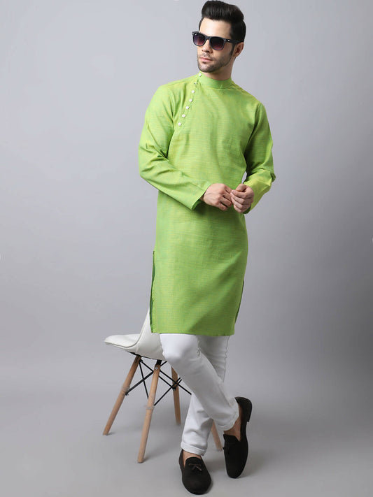 Even Apparels Green Pure Cotton Men's Kurta With Side Placket (SLD1193) | Swadesiicart