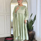 The52 Pista Women's Gorgeous Embroidered Vichitra Silk Fabric Flared Kurta Pant with Dupatta Set - Swadesiicart