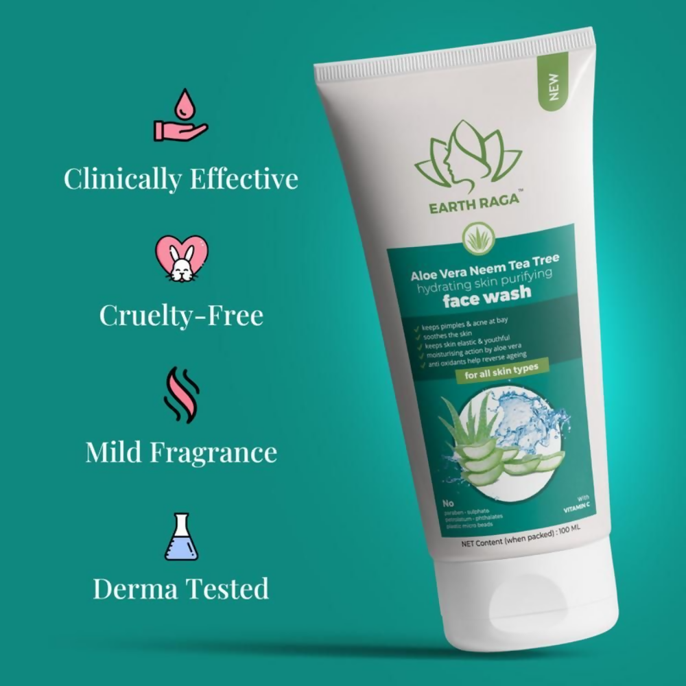 Earthraga Aloe Vera Neem Tea Tree Face Wash - Swadesiicart