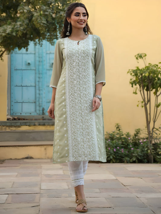 Juniper Women's Ltgreen Georgette Printed Kurta | Swadesiicart
